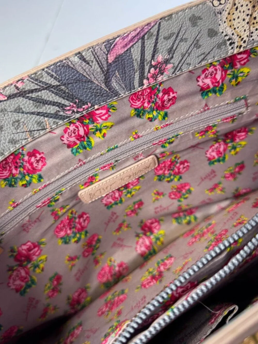 Betsey Johnson Pink Zaria Tote Shoulder Bag Purse & Wristlet Floral Faux Leather